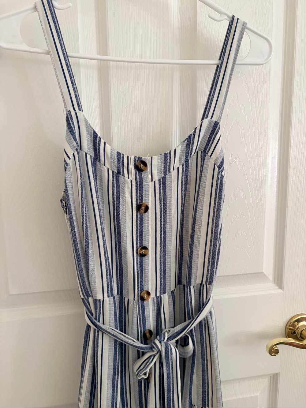 Blue & White Striped Button-Front Maxi Dress with Waist Tie - Picture 2 of 8